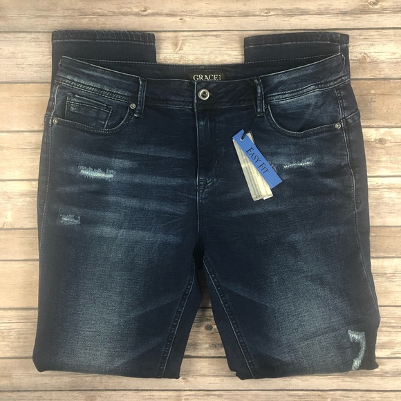 Grace in LA Distressed Easy Fit Denim Jeans - Picture 3 of 8